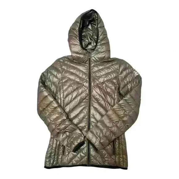 MICHAEL Michael Kors Olive Green Chevron Down Filled Quilted Nylon Jacket, XS - Picture 1 of 6